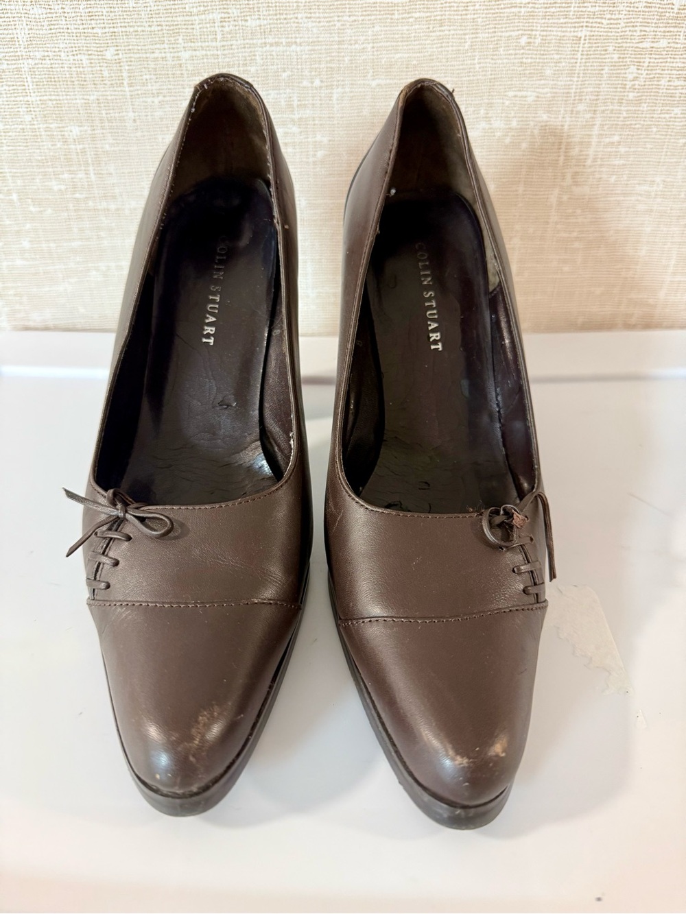 Colin Stuart GUC Y2K Brown Leather Heels Size 8 Chunky Wood Heel